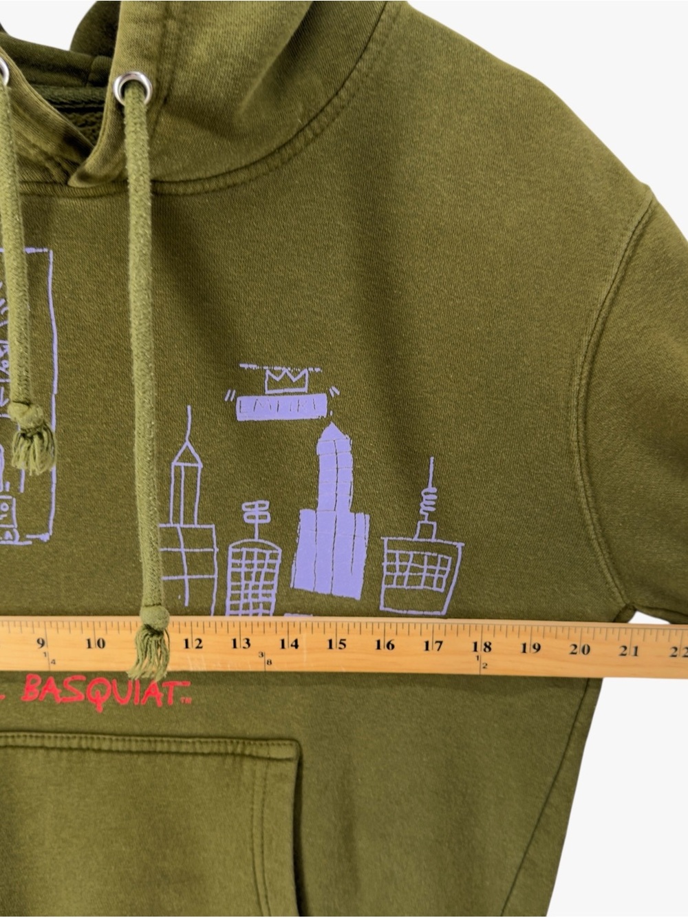 Jean Michel Basquiat Graphic Art Olive Green Hoodie - Picture 5 of 6